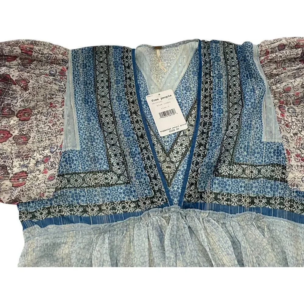 Free People Bohemian Aliyah Printed Long Sleeve Sheer Tunic Top (S)